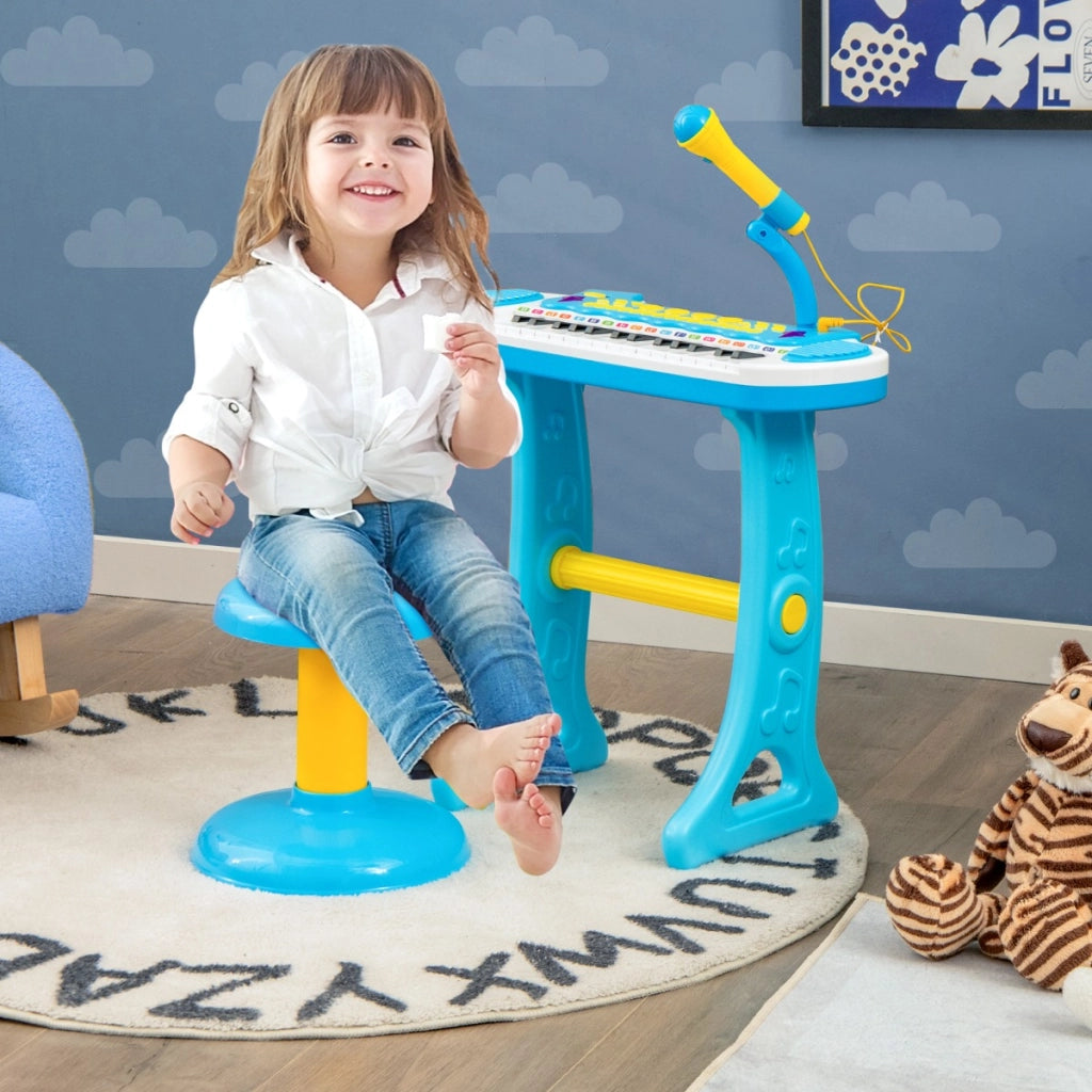 Pianoforte digitale per bambini 3+ anni con microfono e luci 31 tasti, Tastiera elettronica portatile Blu