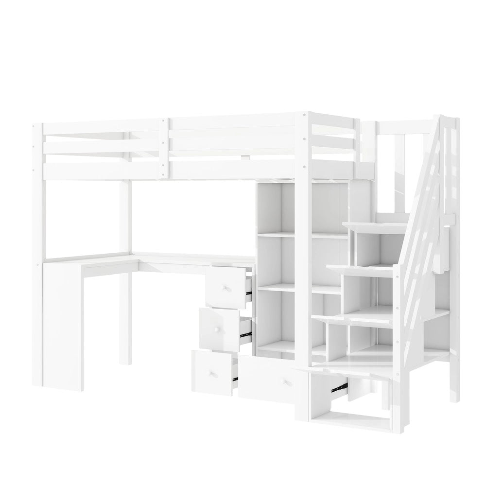 Letto a Soppalco con Scrivania e Cassetti ¨C MINIMAL ¨C Bianco 90x200