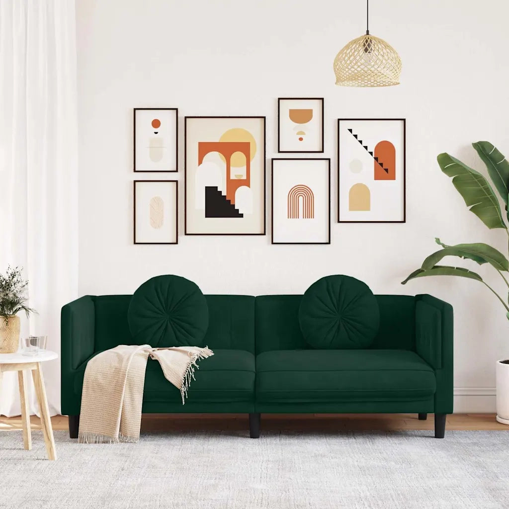 Divano a 3 Posti con Cuscini-Sofa 3 Posti con Cuscini Verde Scuro in Velluto