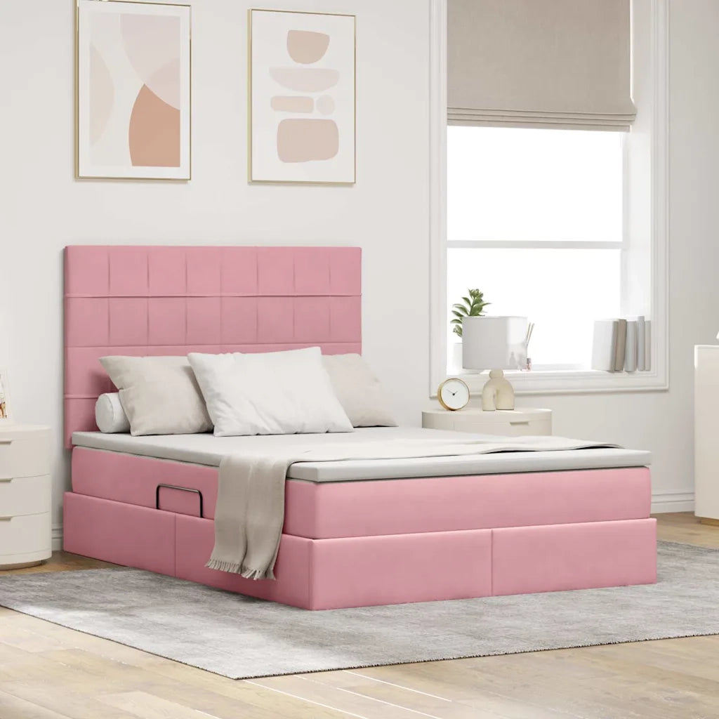 Letto con contenitore e LED con led Rosa 140 x 200 cm Velluto