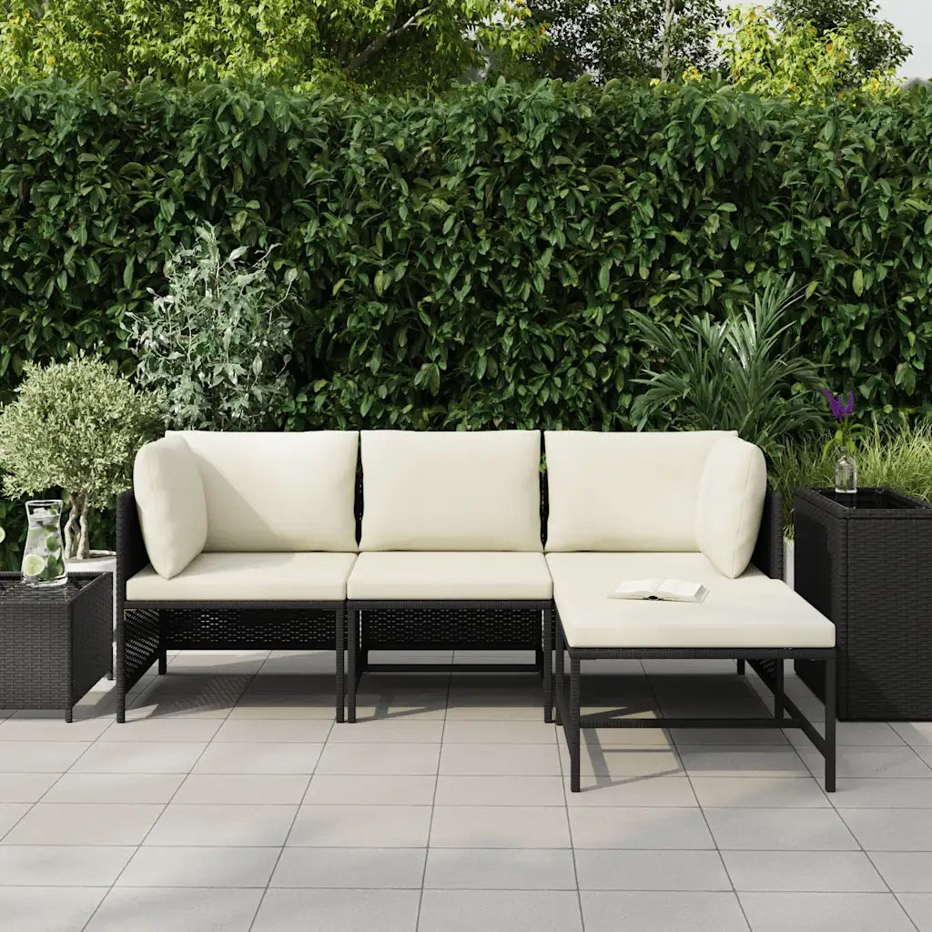 Set Divani da Giardino 4 pz con Cuscini in Polyrattan Nero 313516