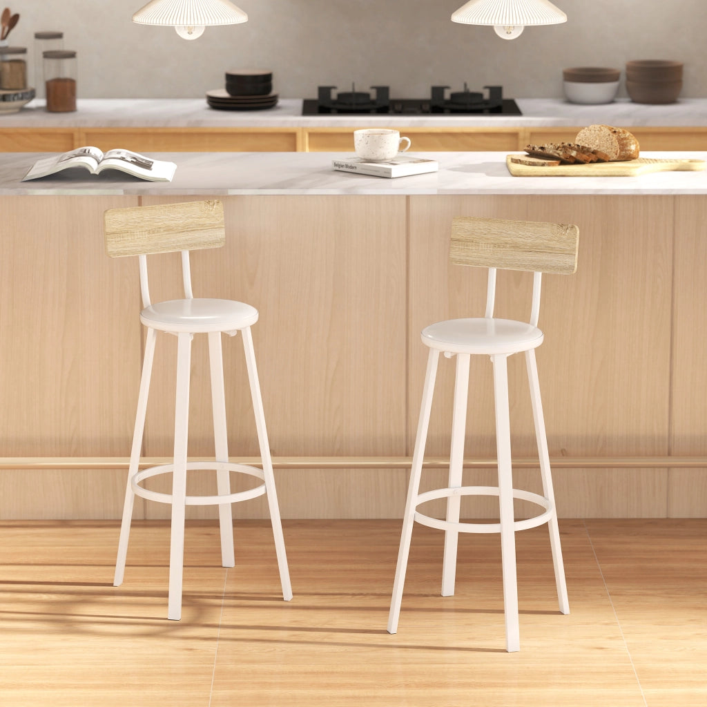 Sgabelli da Cucina con Schienale ¨C Minimal ¨C 2 Pezzi, PU, Naturale e Bianco
