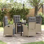 Set da Pranzo per Giardino con cuscino 5 pcs Beige polyrattan