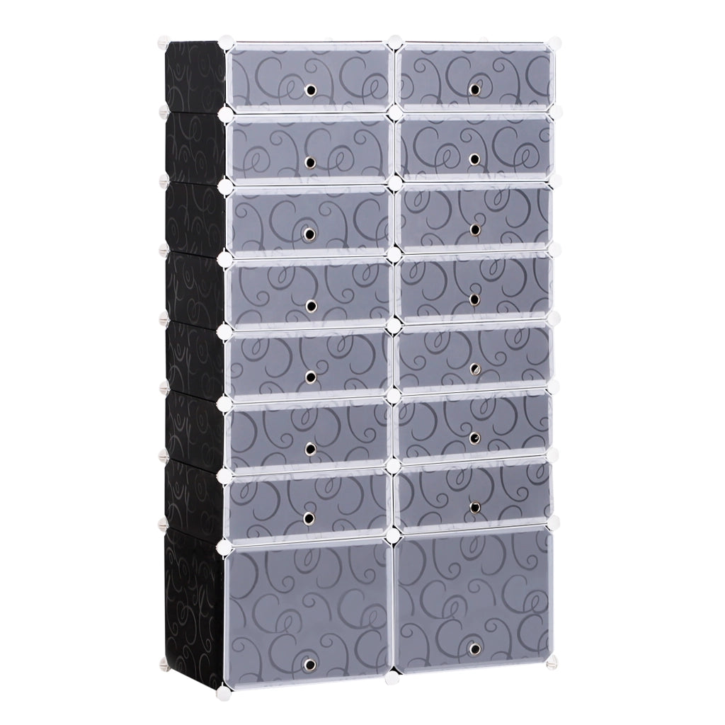 Armadio per Scarpe Modulare ¨C Minimal ¨C 14 Cubi Rettangolari e 2 Grandi Cubi Nero e Bianco Plastica 95x37x160 cm