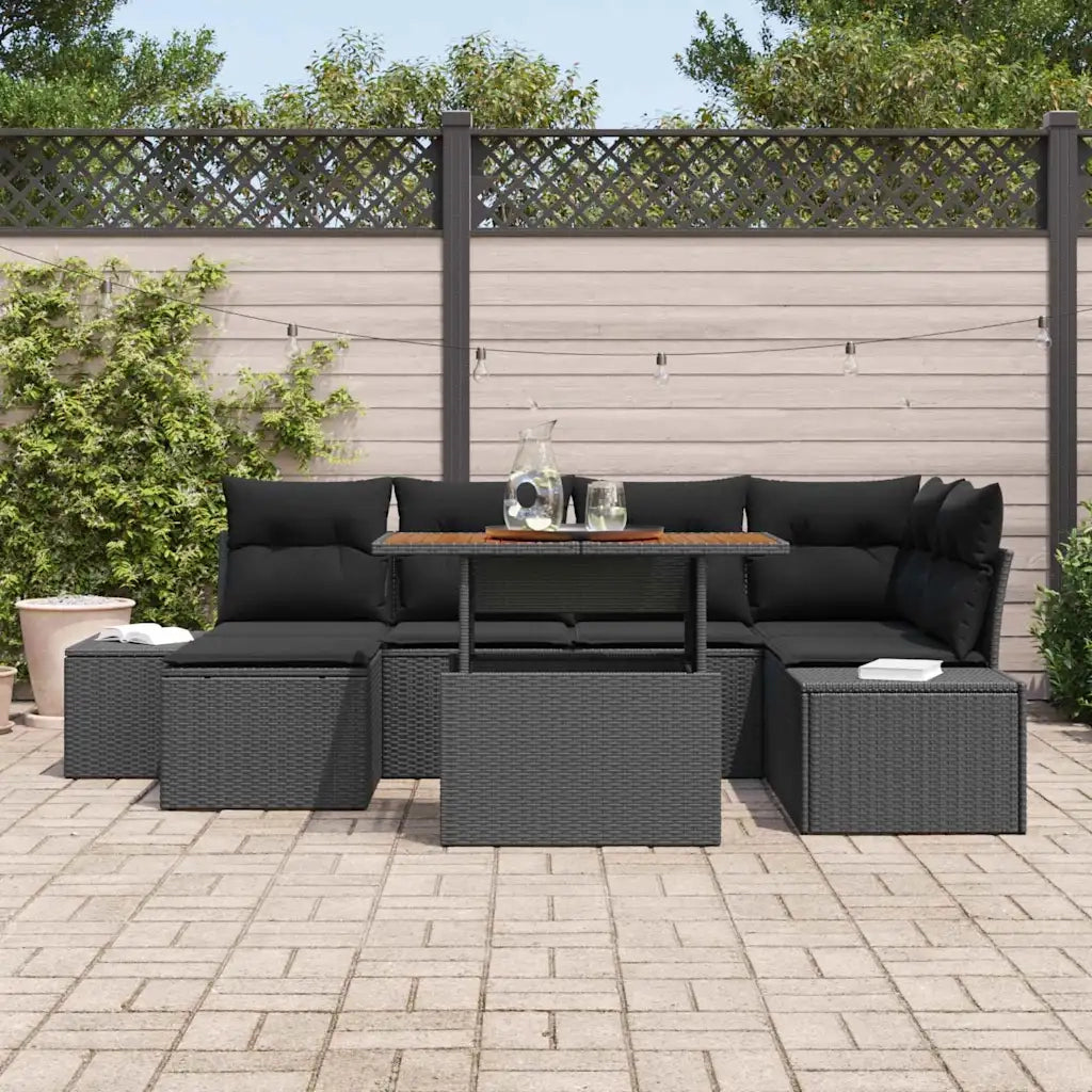 Set da Pranzo per Giardino con cuscino 7 pcs Nero e Marrone 3349988