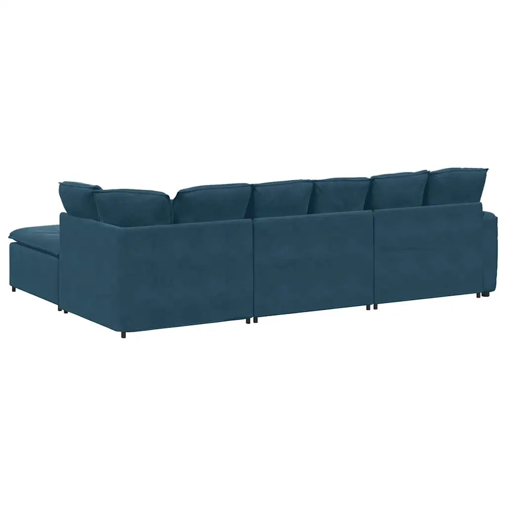 Divano Modulare con Poggiapiedi e Cuscini in Velluto Blu 3321188