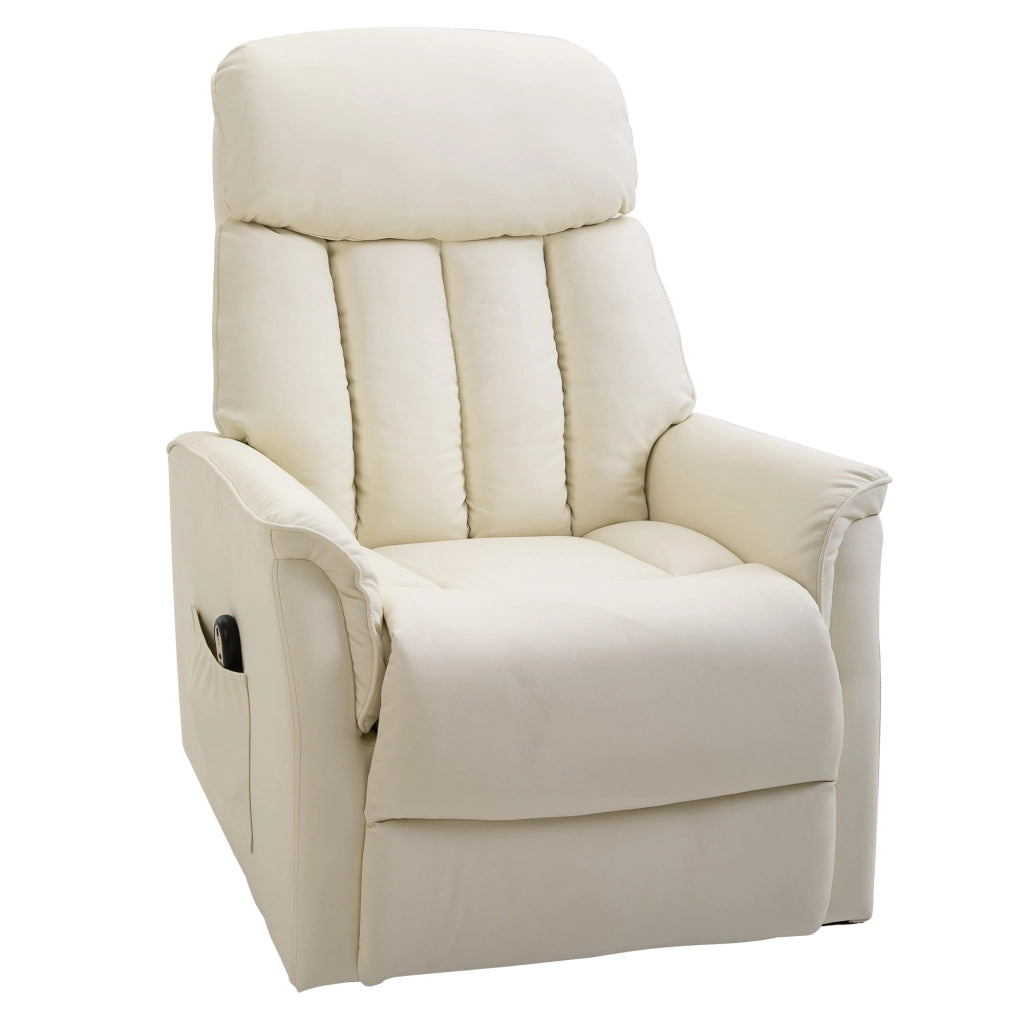 Poltrona Elettrica Reclinabile Alzapersona ¨C zephmum ¨C Crema Pelle PU con Telecomando e Poggiapiedi