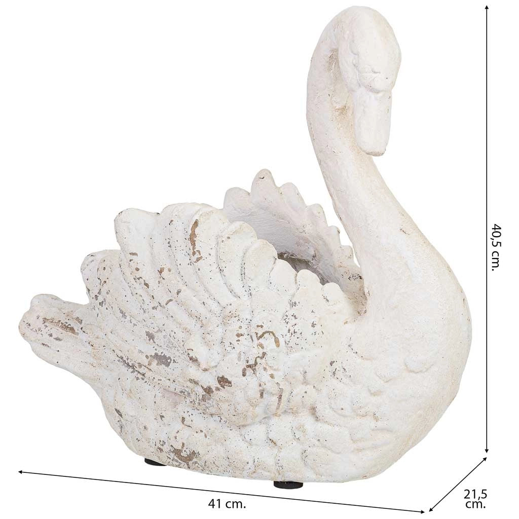 Vaso in resina bianca a forma di cigno, 41x21,5x40,5 cm