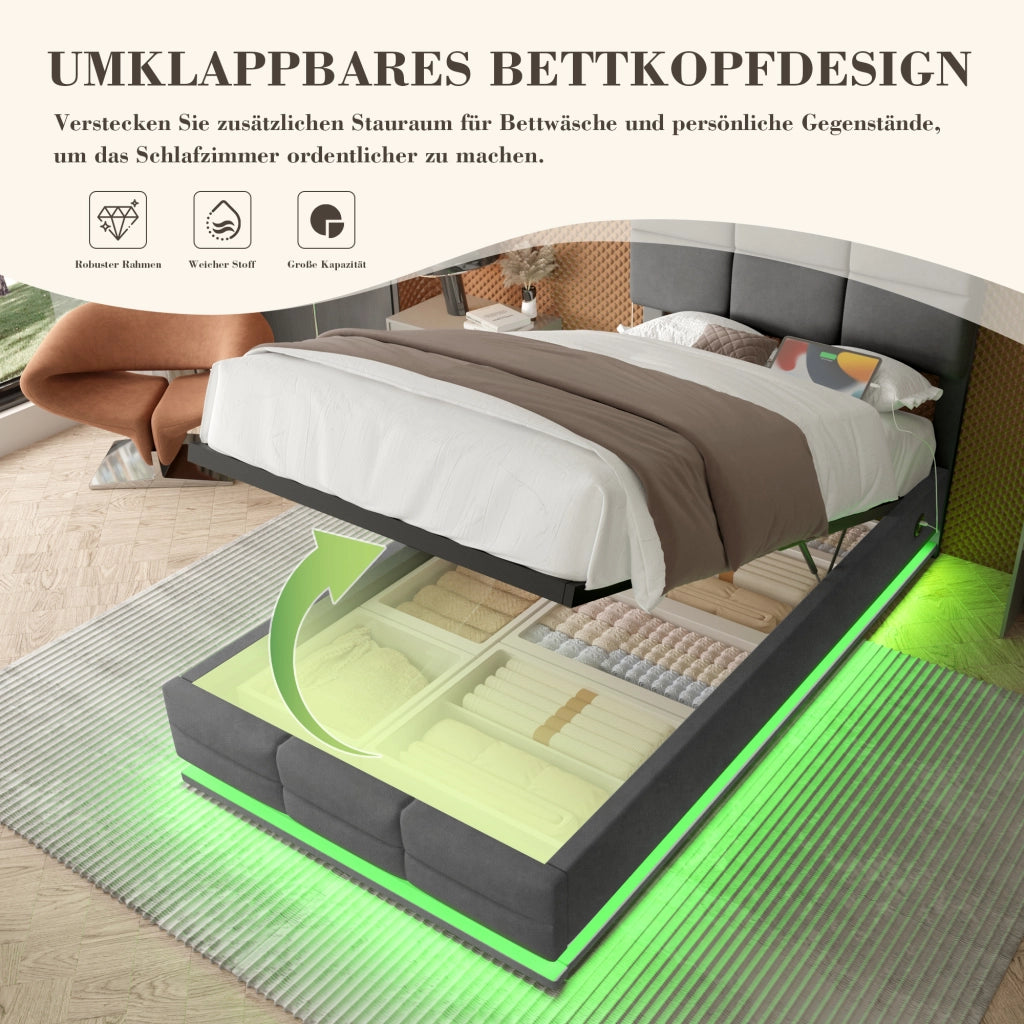 LETTO con testiera regolabile 90x200 cm velluto grigio scuro