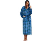 Camicia da camera donna con cappuccio in piuma blu e verde a maglia a rete lunga L/XL