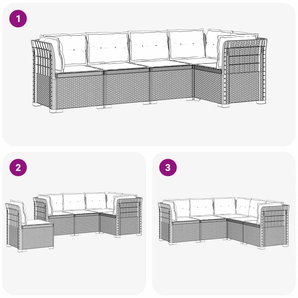 Divano da Giardino 5 Posti con Cuscini Stile Rattan PP Marrone 3444055