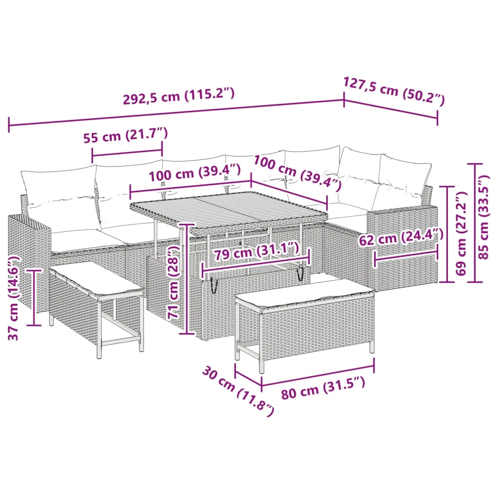 Set Divano da Giardino 9 pcs Nero polyrattan 3361624