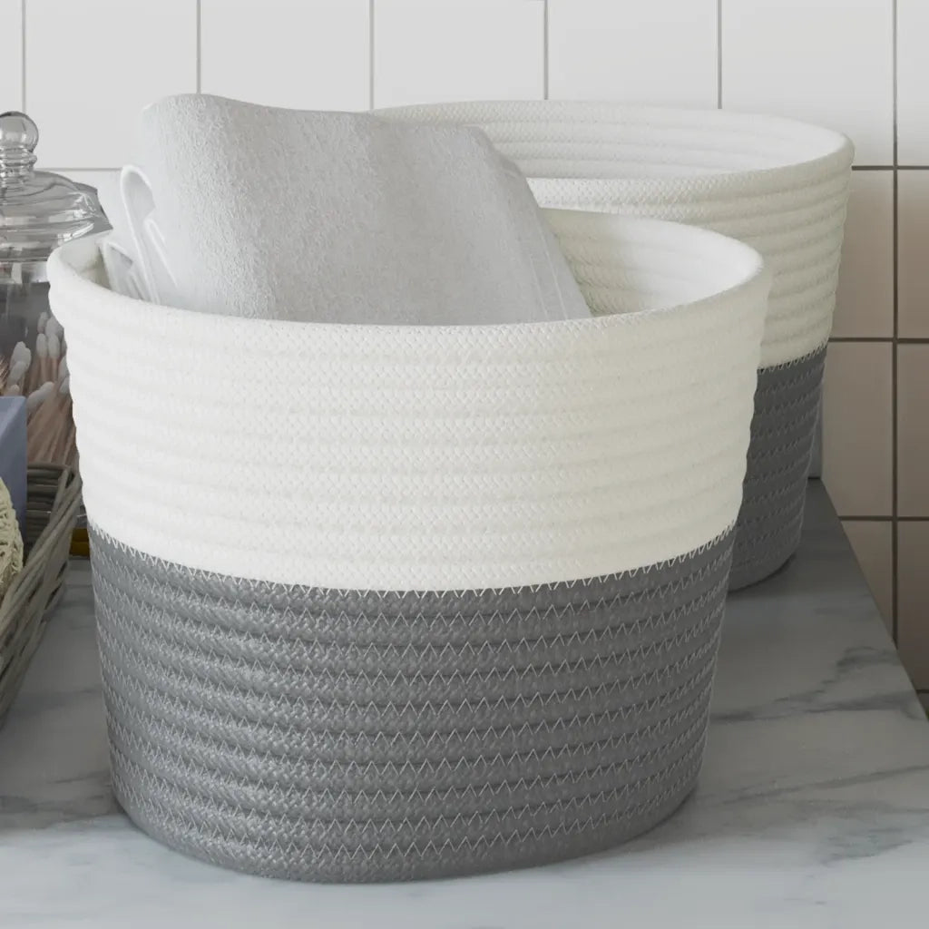 Cestini Portaoggetti 2 pz Grigio e Bianco ?24x18 cm in Cotone CFW3009779