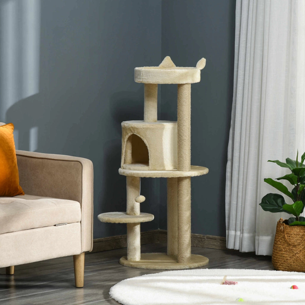 Albero Tiragraffi per Gatti con Cuccia e Piattaforma ¨C Minimal ¨C 104 cm Bianco
