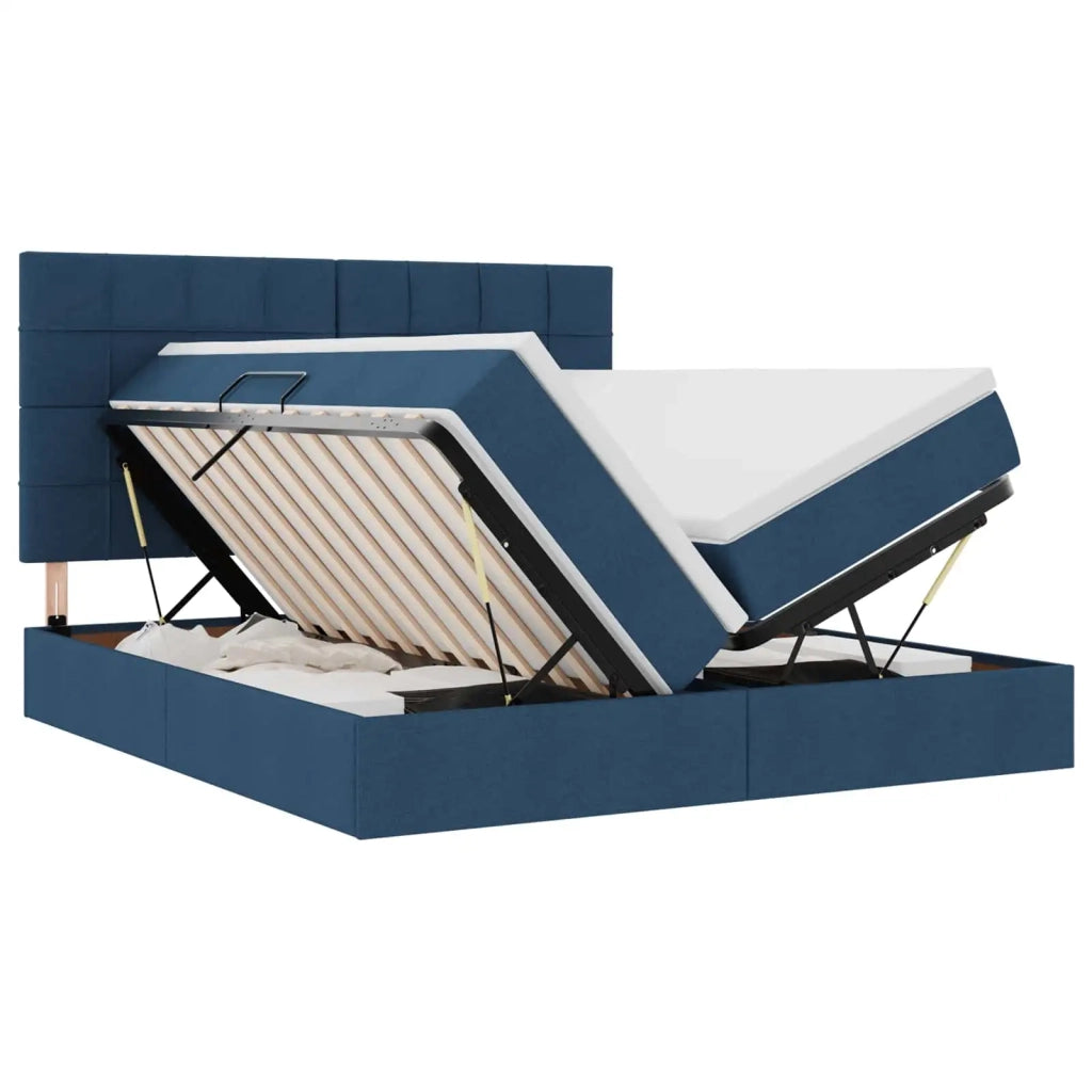 Letto con luci a strisce a LED Blu 180 x 200 cm Tessuto