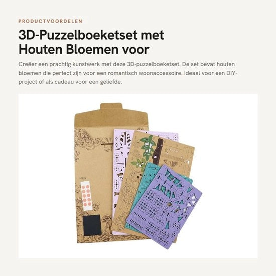 Set di puzzle fiori in legno - insieme di divertimento DIY - accessorio da soggiorno romantico - multiplex di betulla sostenibile - 154 componenti laser tagliati - montaggio terapeutico