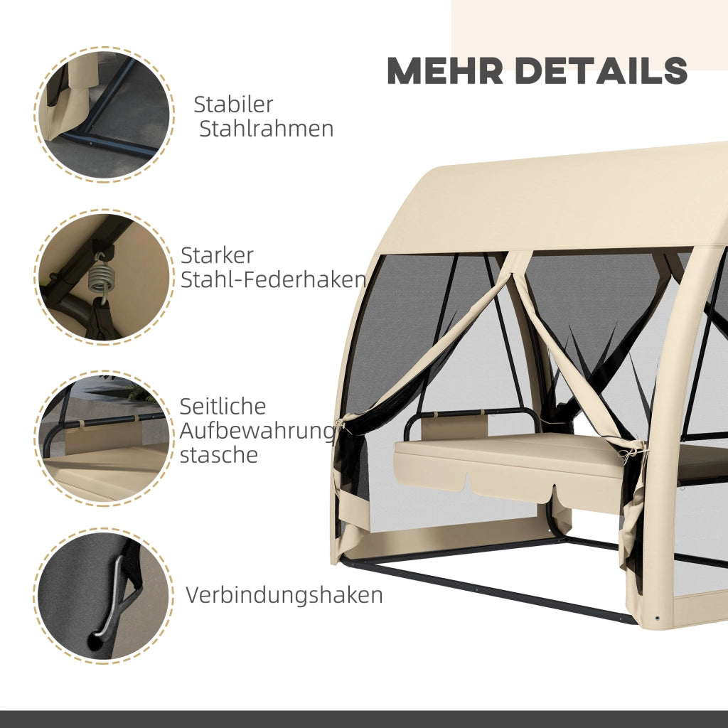 Divano letto da giardino con zanzariera ¨C zephmum ¨C 3 posti in tessuto grigio su telaio in acciaio