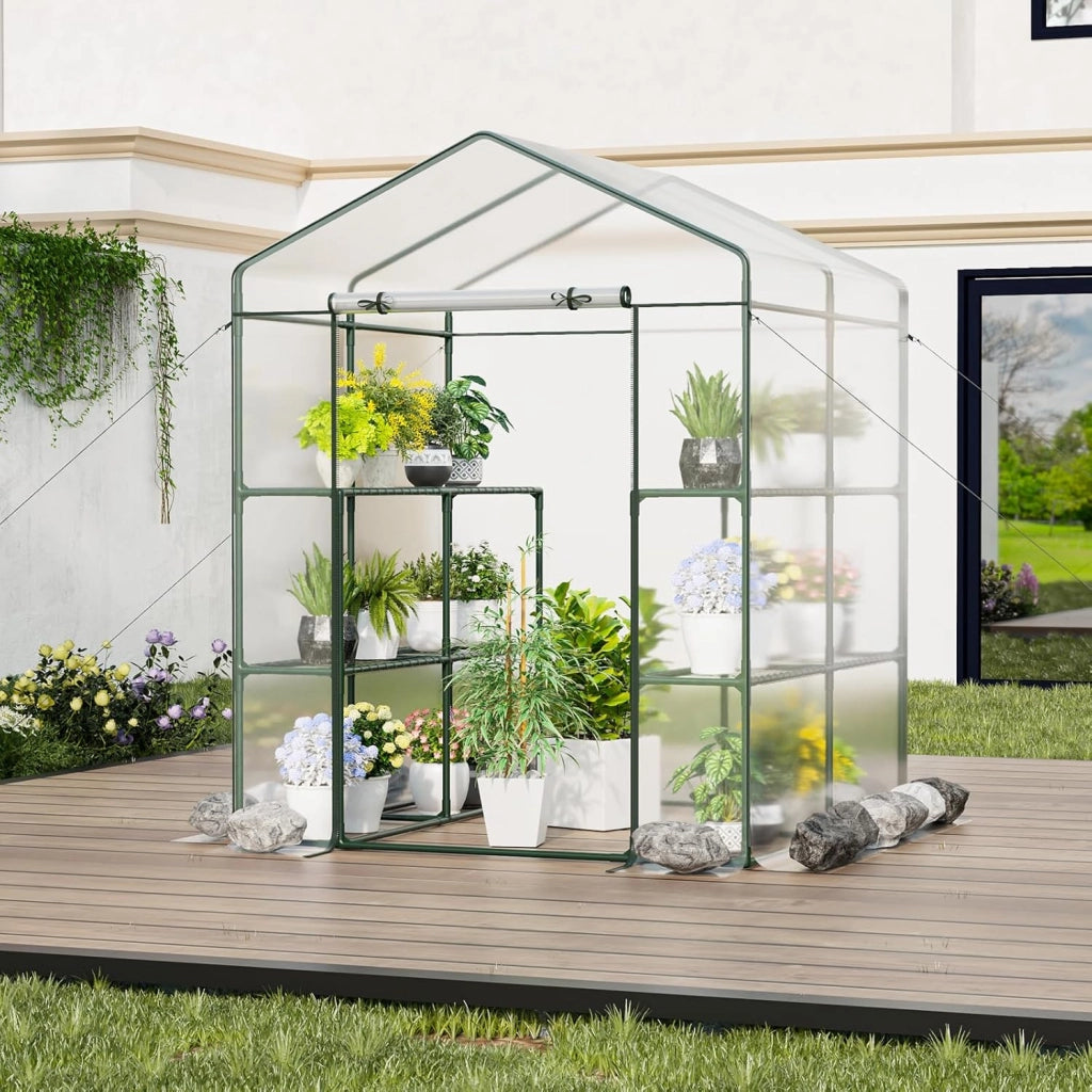 Serra da Giardino con 8 Ripiani, Telo Trasparente in PVC, Porta Avvolgibile con Cerniera, Telaio in Acciaio Robusto e Anticorrosione, Serra da Esterno per Piante, Fiori e Frutta