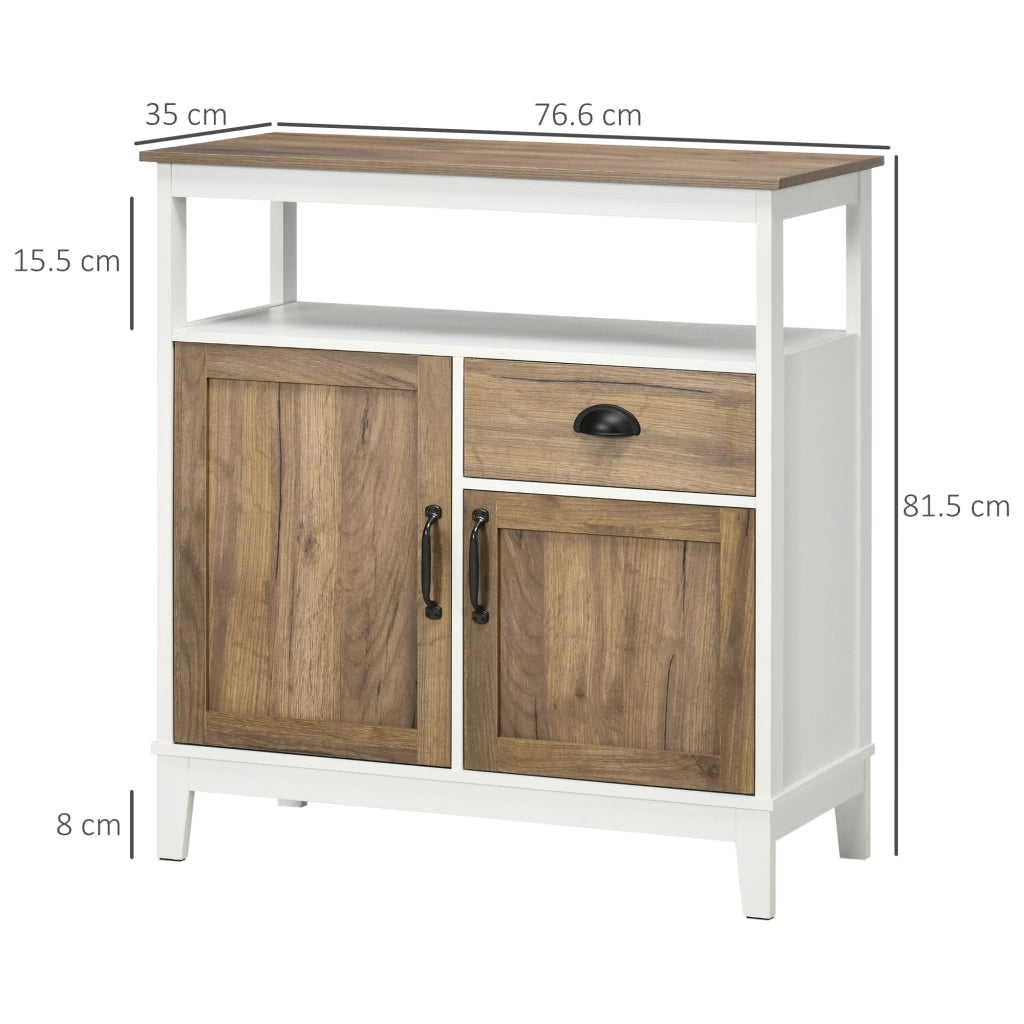 Easycomfort Mobile Cucina Stile Rustico con Armadietti e Cassetto, 76.6x 35x 81.5cm, Bianco e Marrone