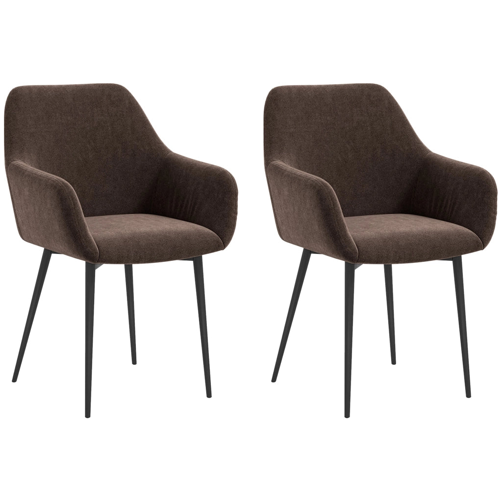 Set 2 Sedie da Pranzo Imbottite con Braccioli in Tessuto Effetto Velluto ¨C Minimal ¨C Marrone 54x57x80 cm