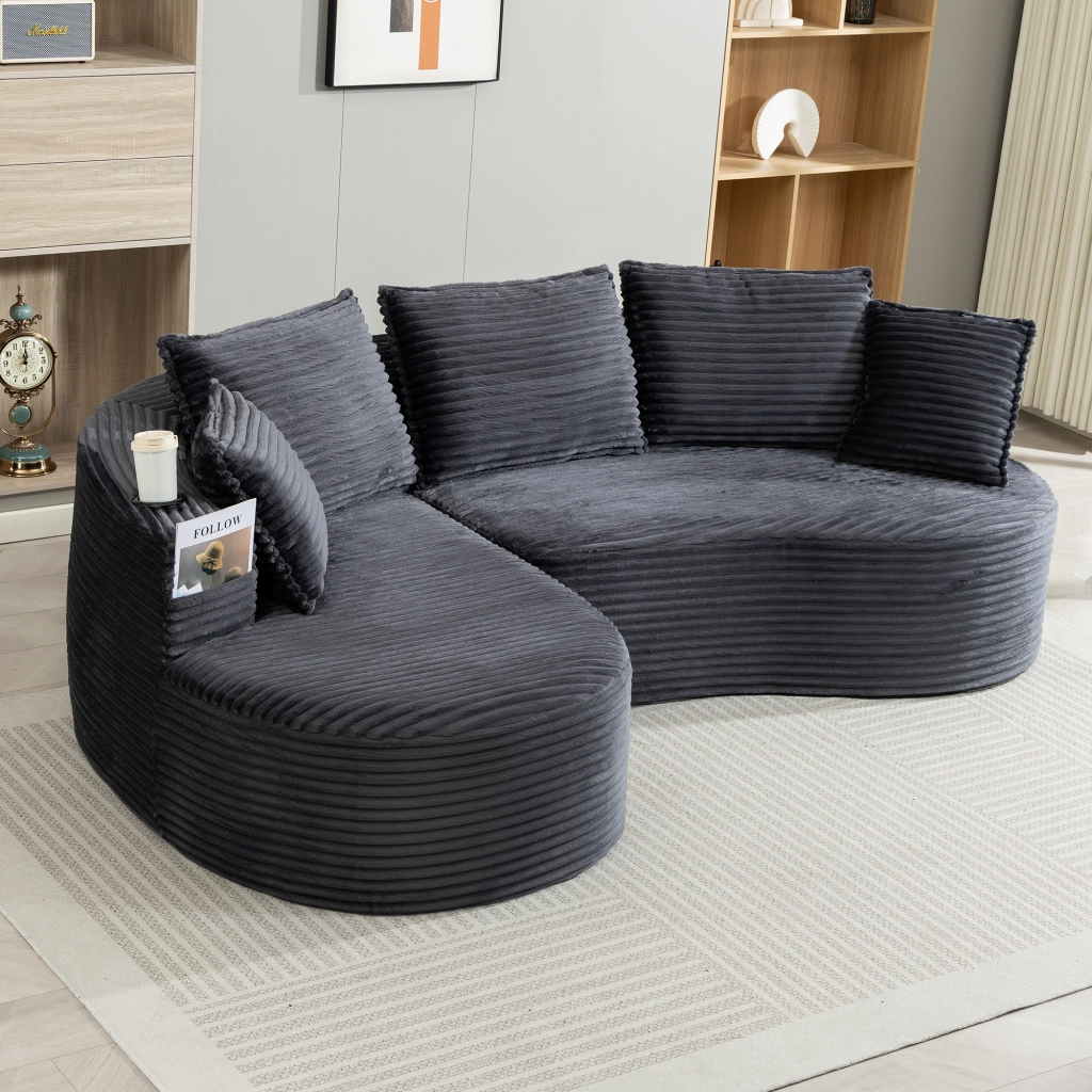 Divano Bogesofa in Tessuto a Coste ¨C MINIMAL ¨C Morbido, con Cuscini e Portabicchieri