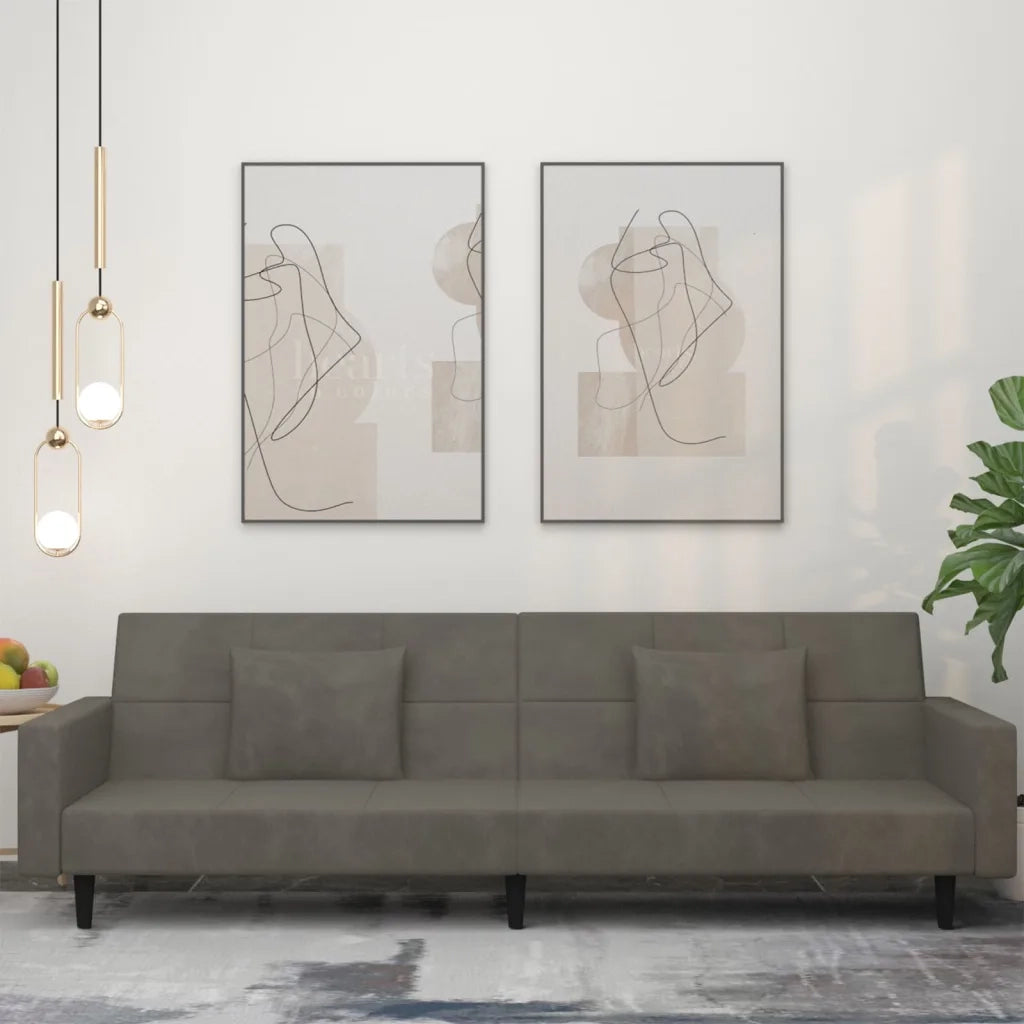 Divano letto | Sof¨¤ letto | Letto singolo a 2 Posti con 2 Cuscini Grigio Scuro in Velluto