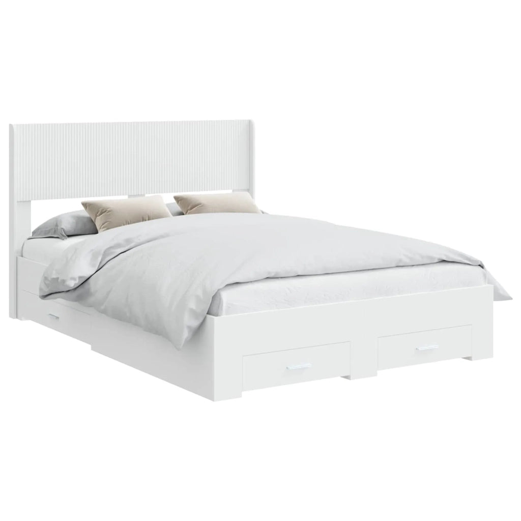 Letto da camera | Struttura del letto con stoccaggio e testata Bianco