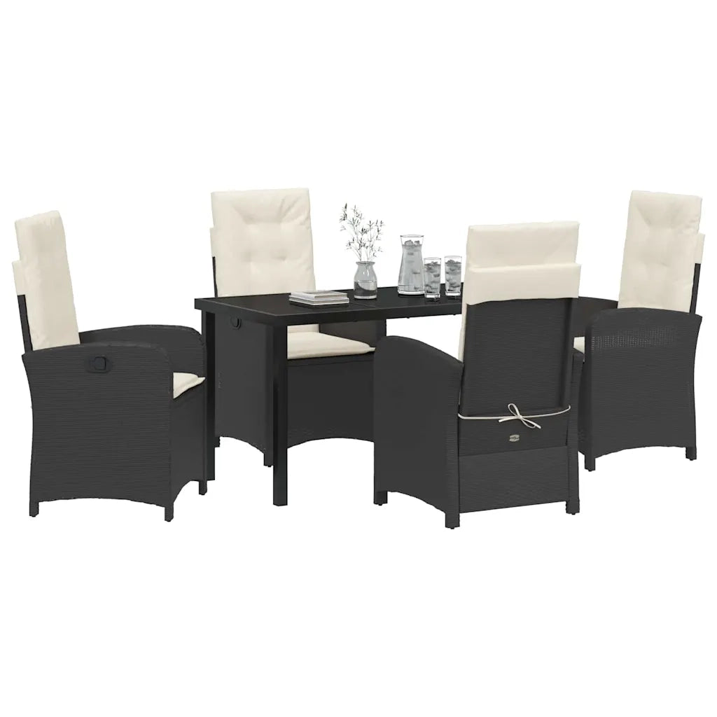 Set da Pranzo per Giardino con cuscino 5 pcs Nero polyrattan