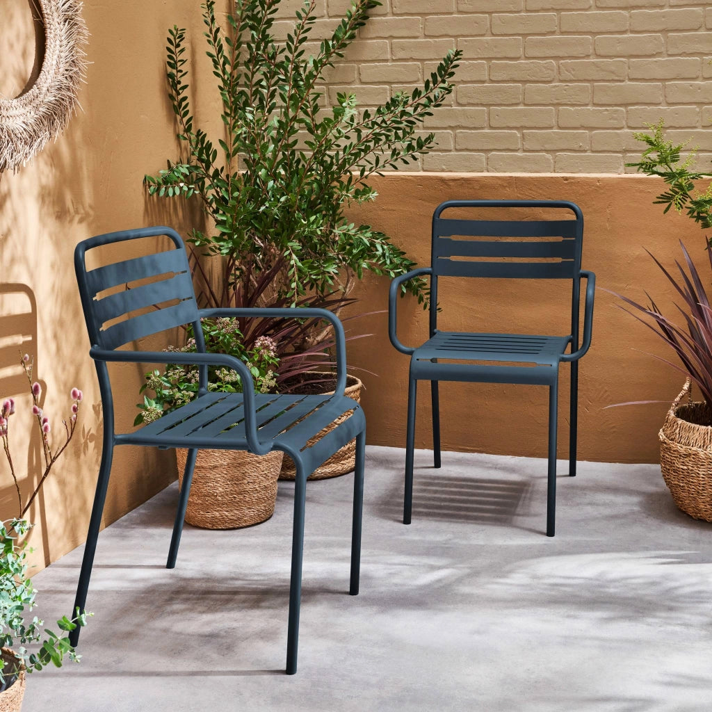 set 2 sedie da giardino bistrot in acciaio, blu navy