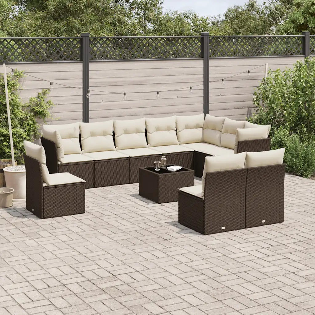 Set Divani da Giardino 11 pz con Cuscini Polyrattan Marrone 3217813
