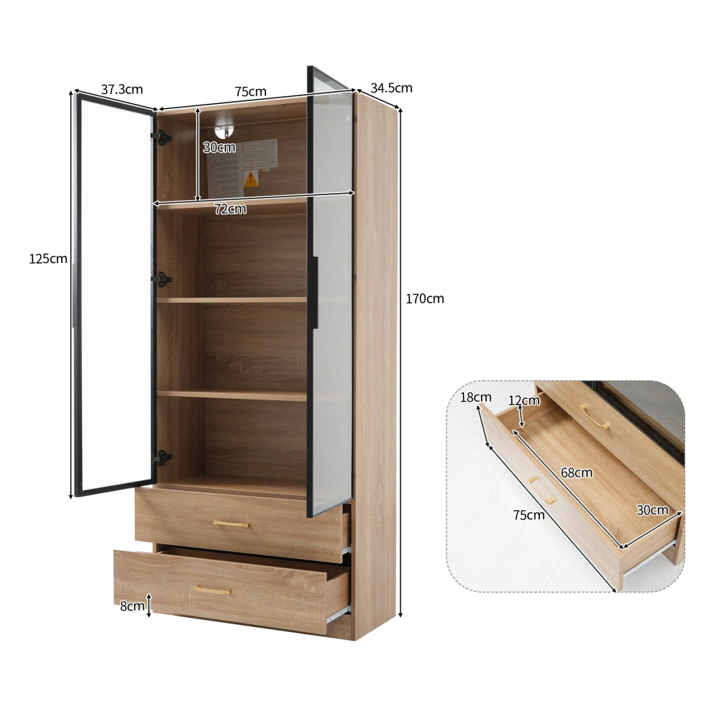 ARMADIO BAGNO ALTO IN MDF MARRONE CON RIPIANI APERTI E SPORTELLI
