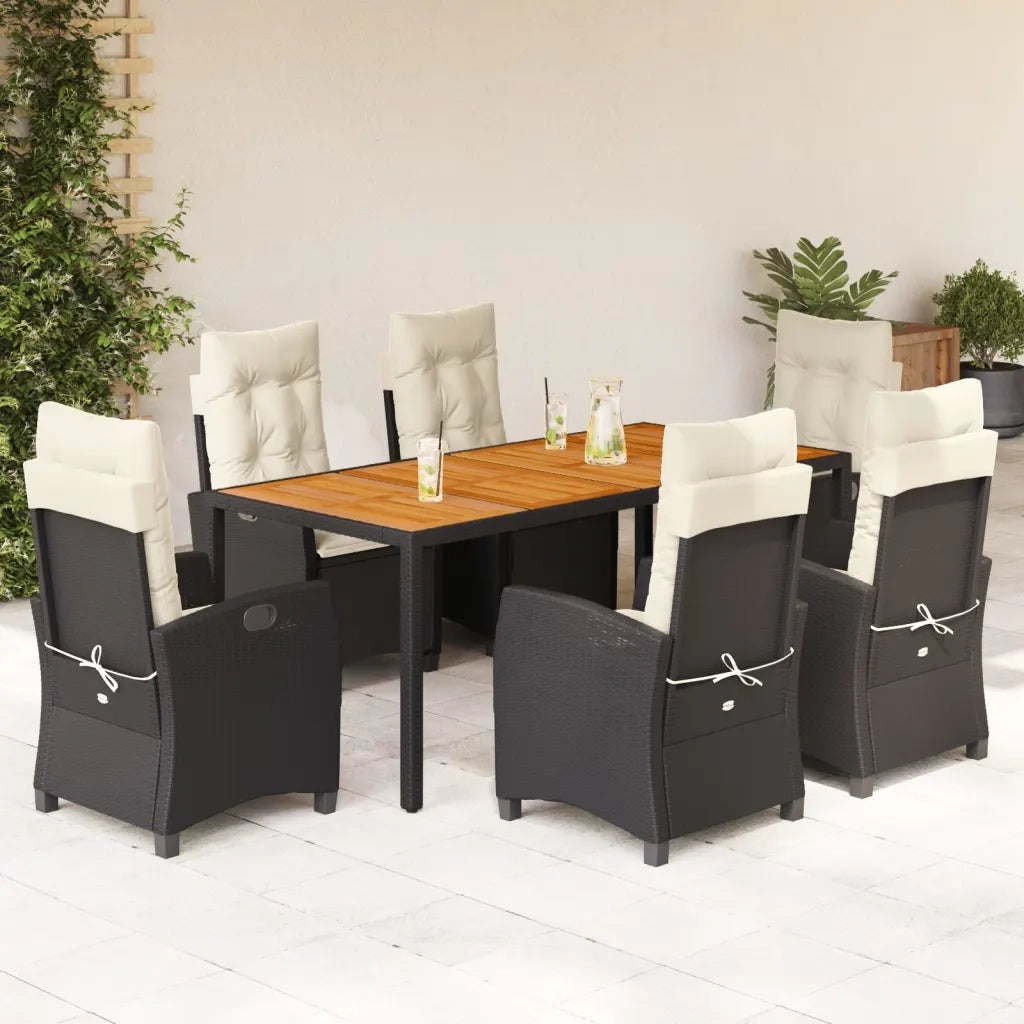 Set da Pranzo da Giardino 7 pz Nero con Cuscini in Polyrattan