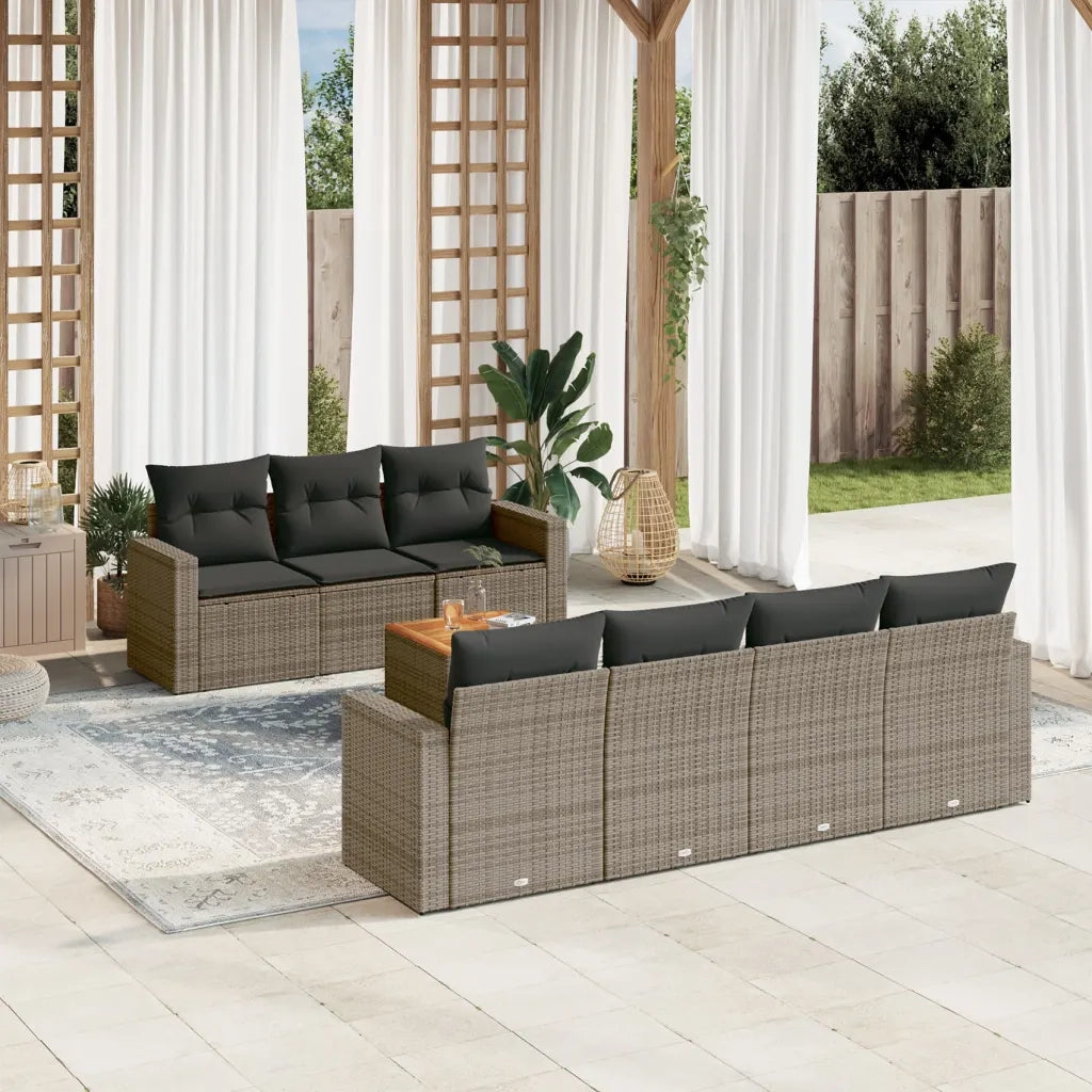 Set Divano da Giardino 8 pz con Cuscini Grigio in Polyrattan 3224030