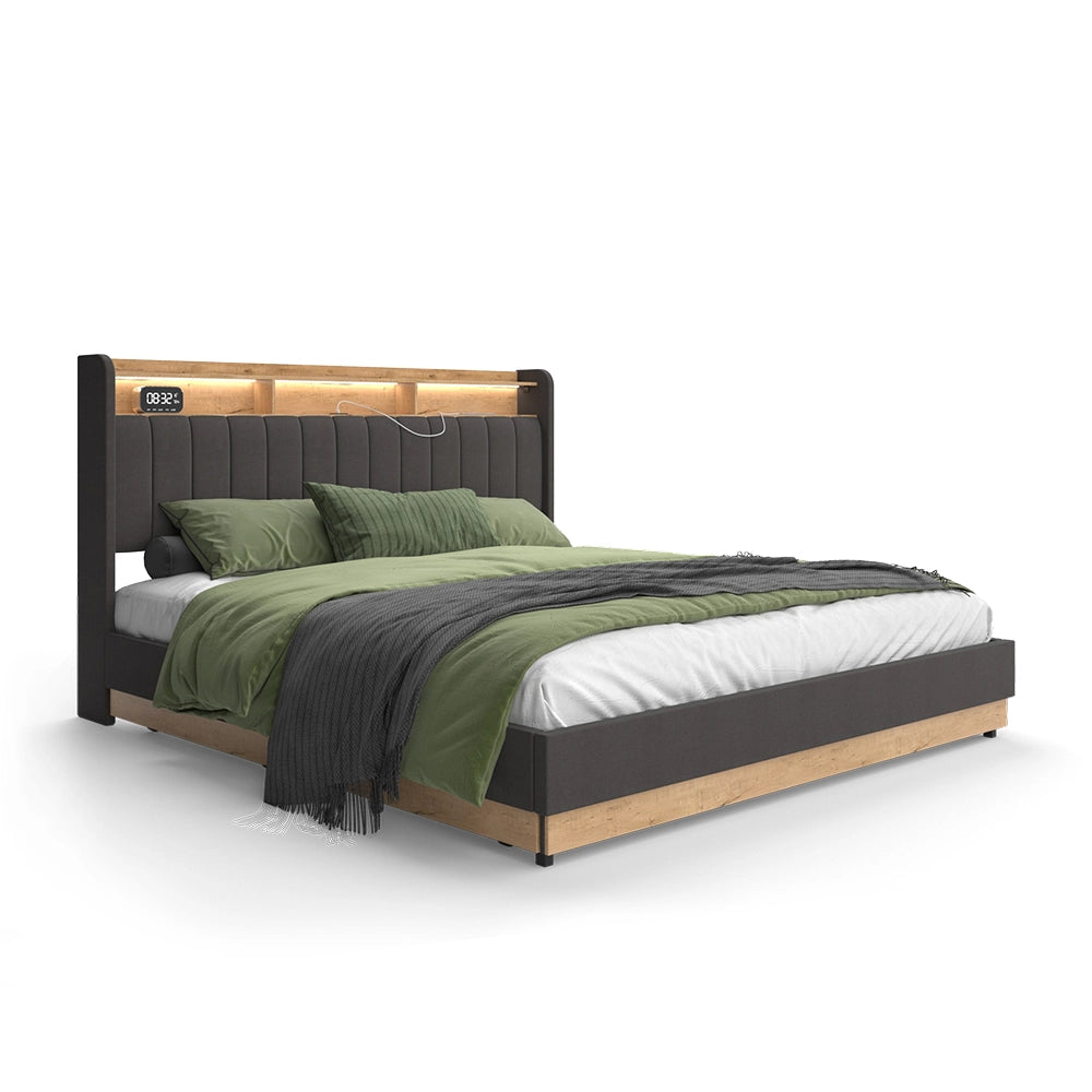 Vitalispa Letto imbottito Antracite 180x200 cm con 4 cassetti