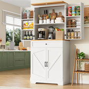 Credenza alta multiuso in MDF bianco 80x40x180 cm con cassetti e ripiani aperti