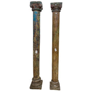 Set di 2 colonne in legno con finitura artigianale marrone 25x25x211h cm