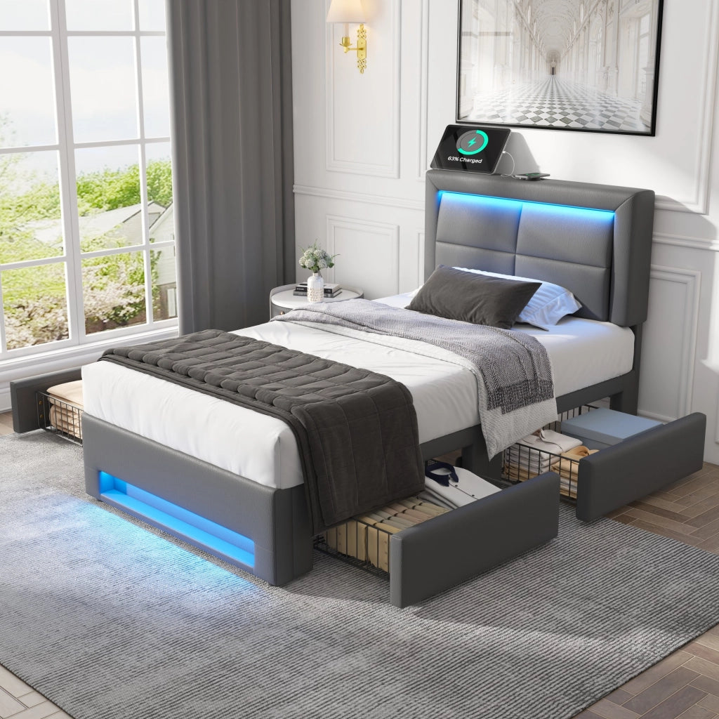 letto imbottito pu grigio 90 x 190 cm
