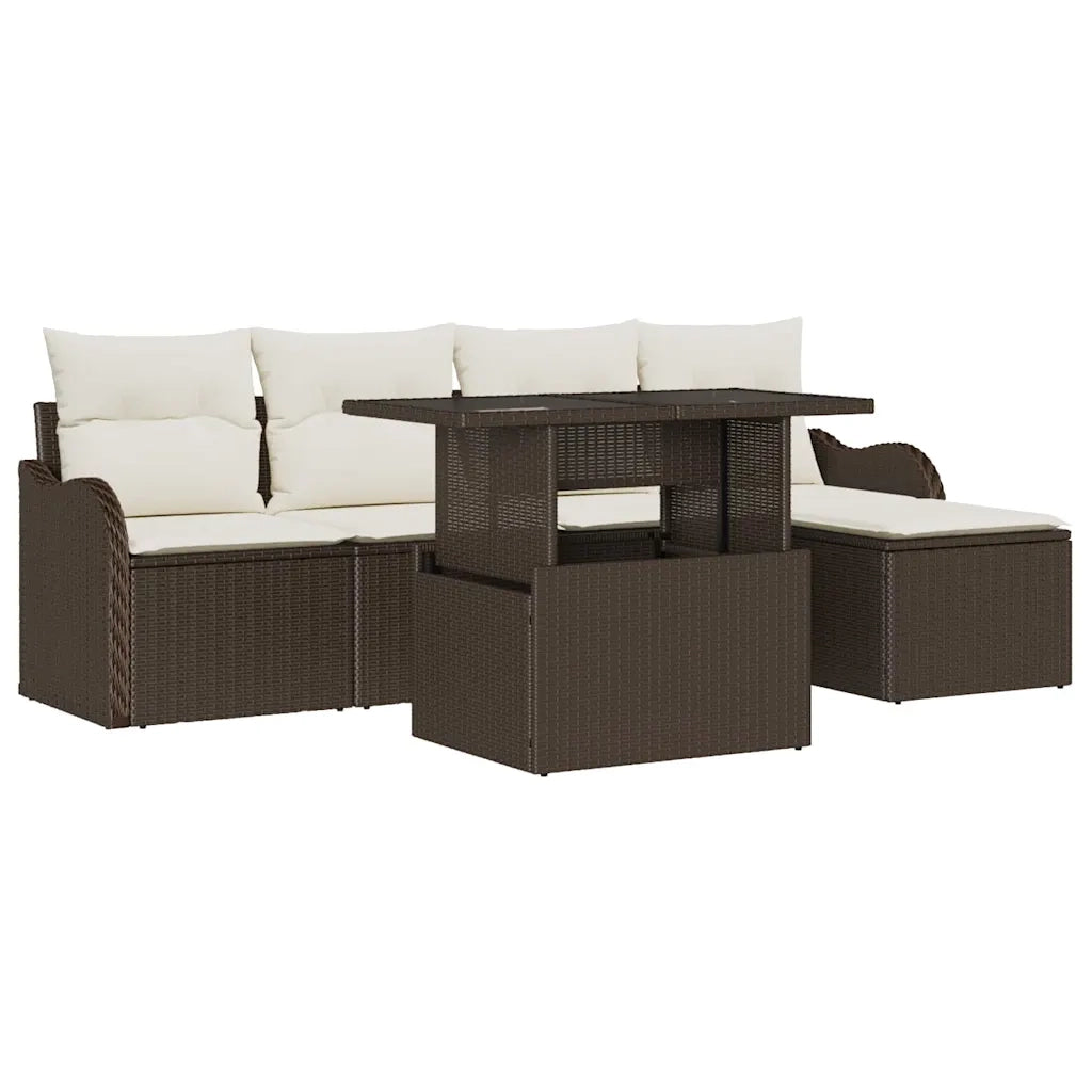 Set da esterno con cuscino 6 pcs Marrone Poly Rattan