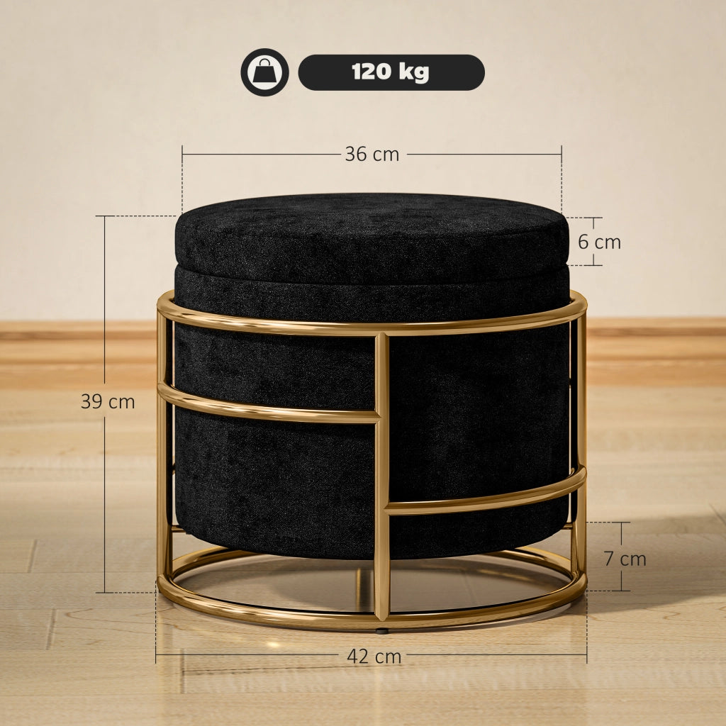Poltrona pouf con cassetti ¨C zephmum ¨C nero, metallo dorato