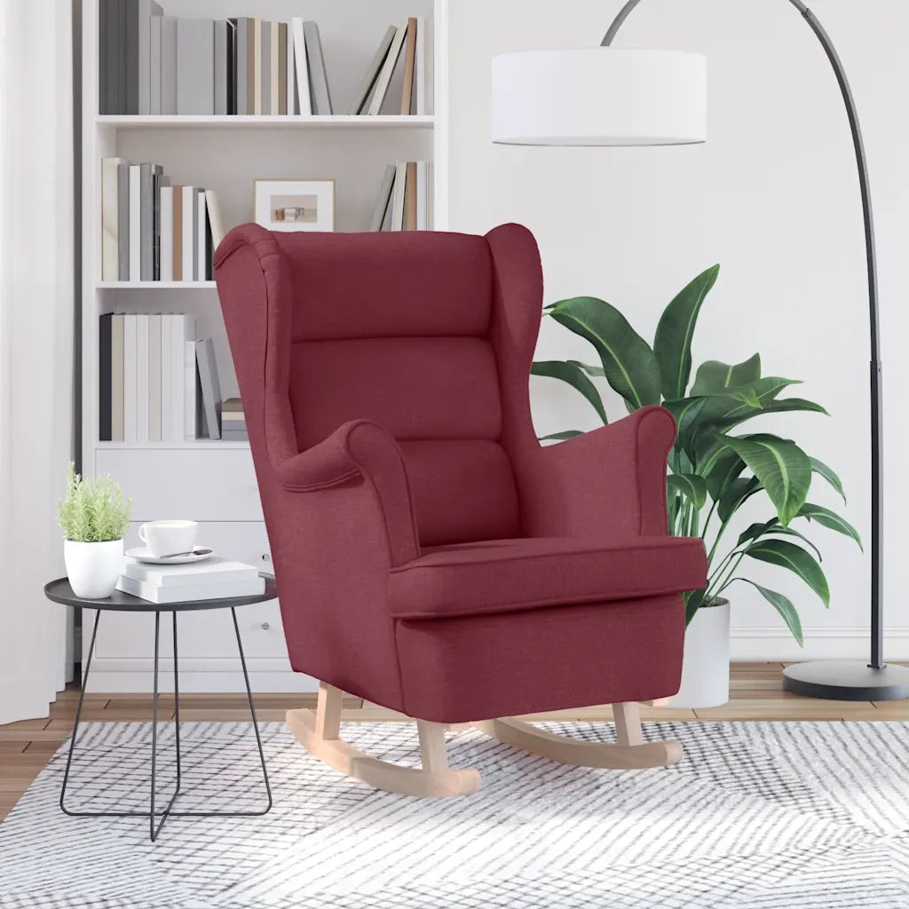 Poltrona | Sedia a Dondolo Rosso Vino 74x90x102 cm in Tessuto
