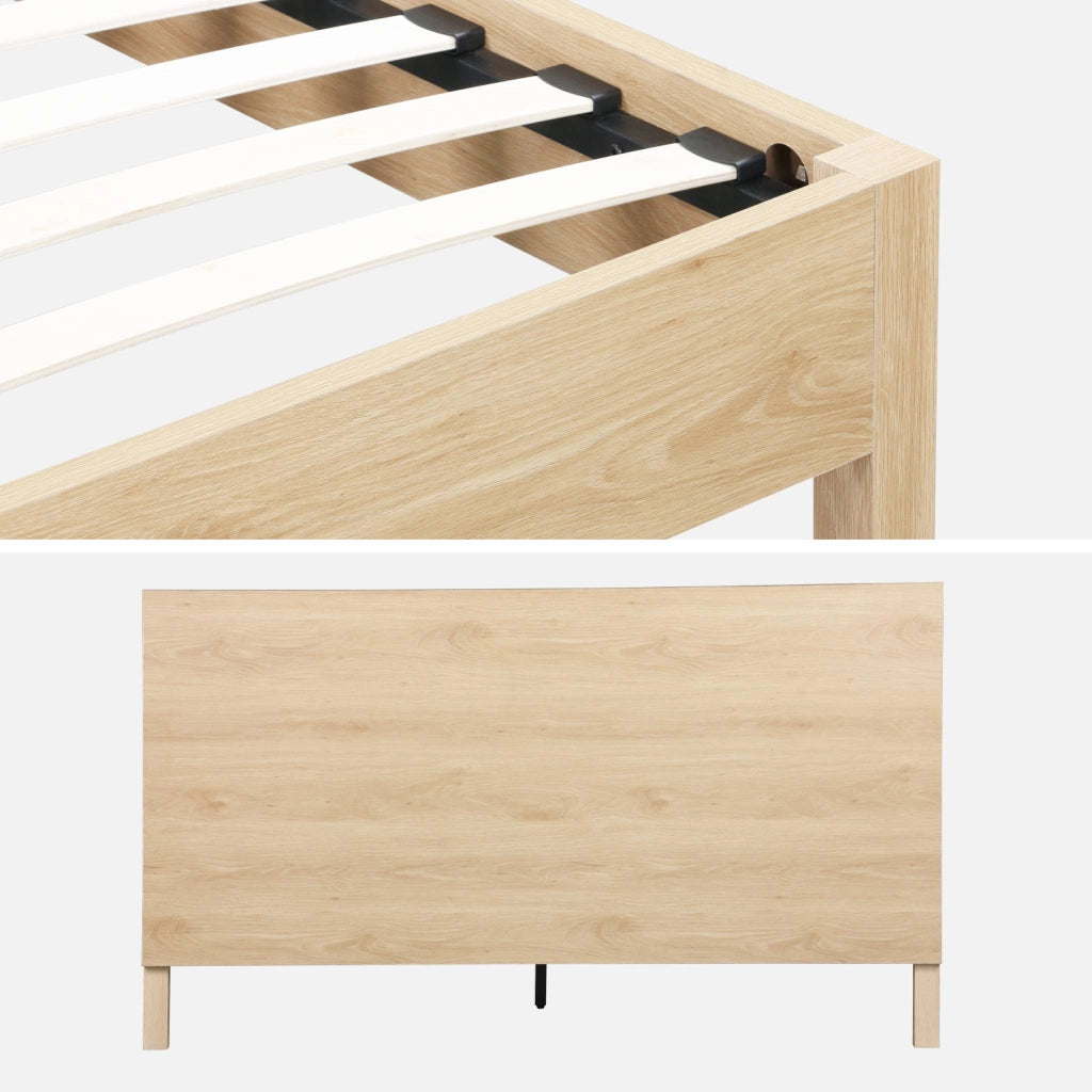 Letto con rete a doghe e testiera 160x200cm decorazione legno, marrone