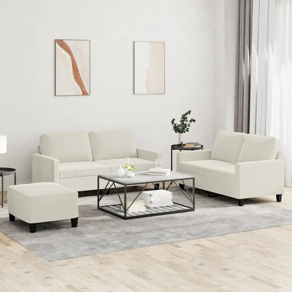 Set di Divani 3 pz con Cuscini Crema in Velluto 3201514
