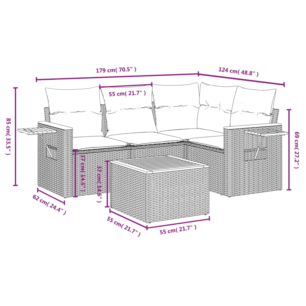 Set Divani da Giardino 5 pz | Set Salotto da Giardino con Cuscini in Polyrattan Nero