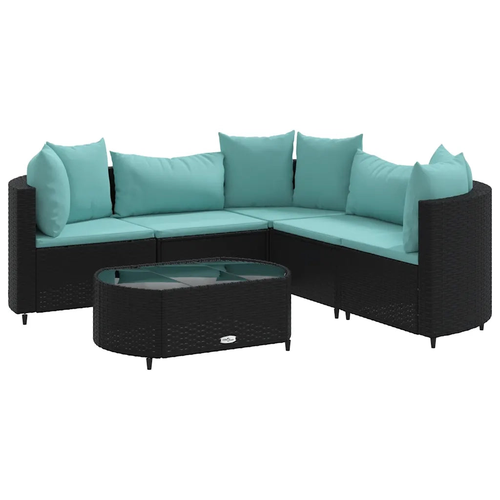 Set Divano da Giardino 6 pz con Cuscini Nero in Polyrattan