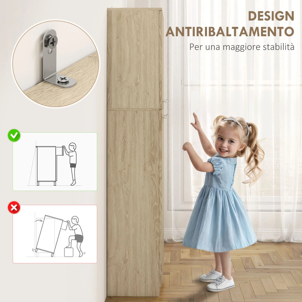 Armadio con Cassetti e Ripiani Regolabili ¨C Minimal ¨C Legno Rovere 59x31x155 cm