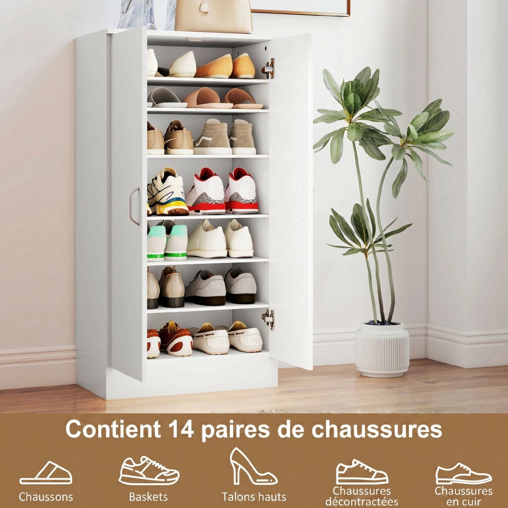 Scarpiera 14 paia con 6 ripiani regolabili e 2 ante ¨C Minimal ¨C Bianco