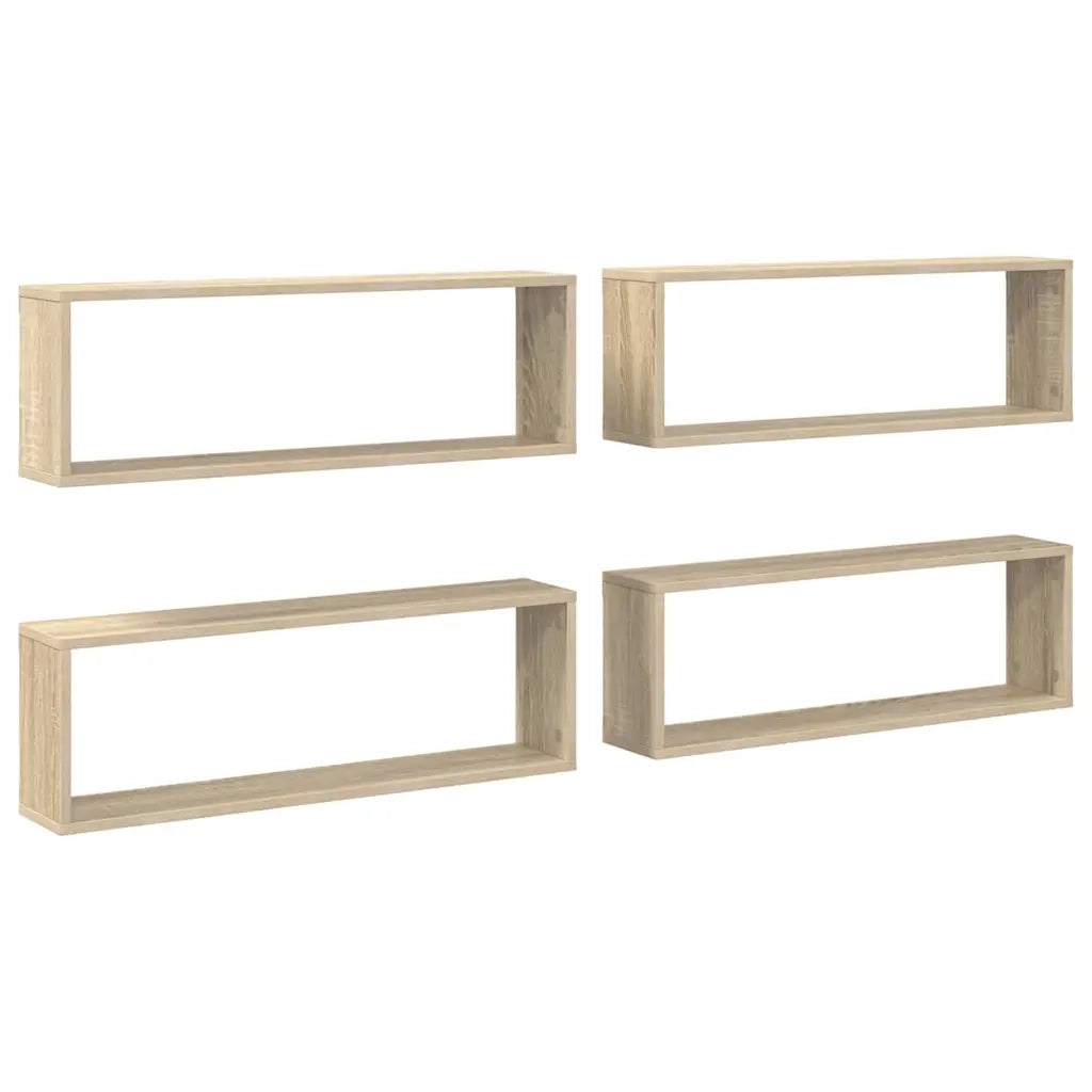4 pz Mensole Parete | Mensola sospesa Cubo Rovere Sonoma 80x15x26,5cm Multistrato