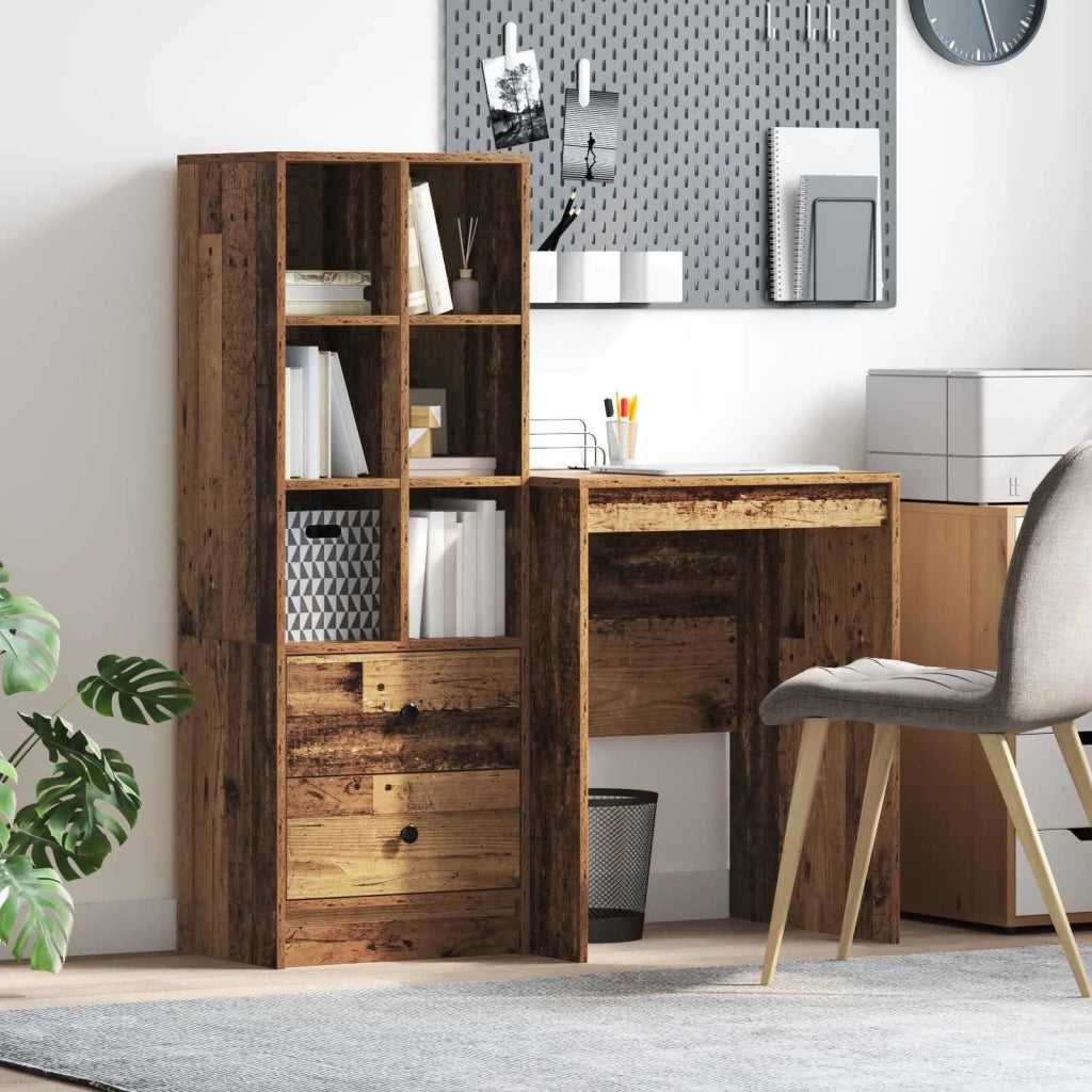 Scrivania con cassetto con lo scaffale 2 pcs Legno vecchio 3337343