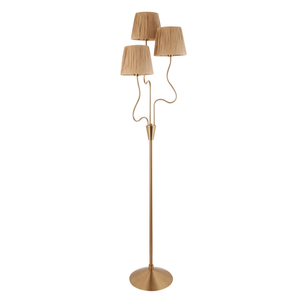 Lampada da terra Wriggle boho ottone e rafia 3 luci E14