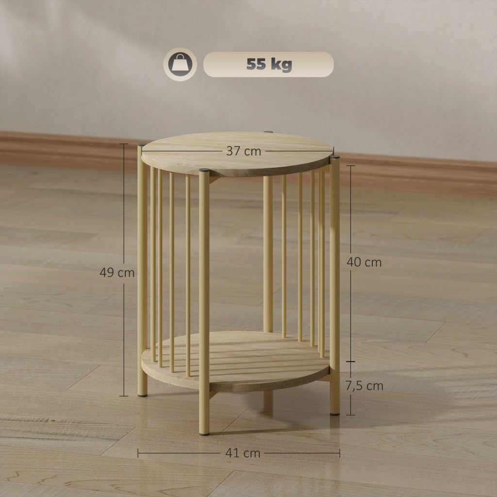 Tavolino da salotto rotondo a due livelli con ripiano ¨C Minimal ¨C legno naturale acciaio 41x49 cm